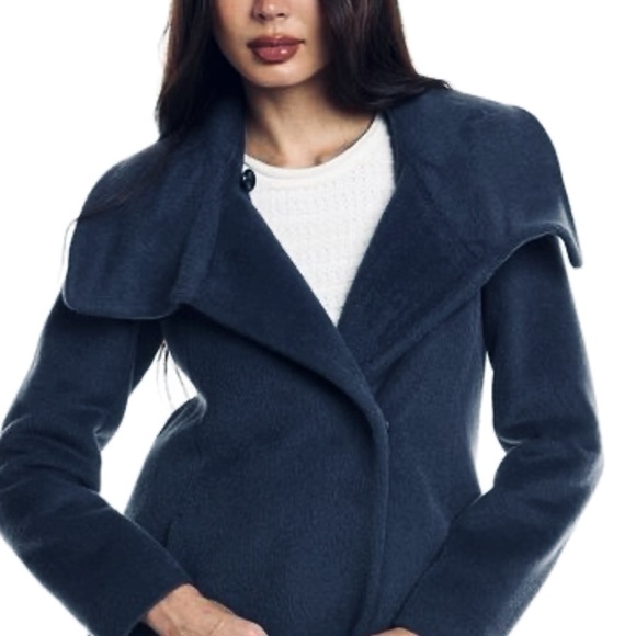 CINZIA ROCCA Soft Baby Wool Funnel Neck Coat Made in Italy, navy - Picture 10 of 10